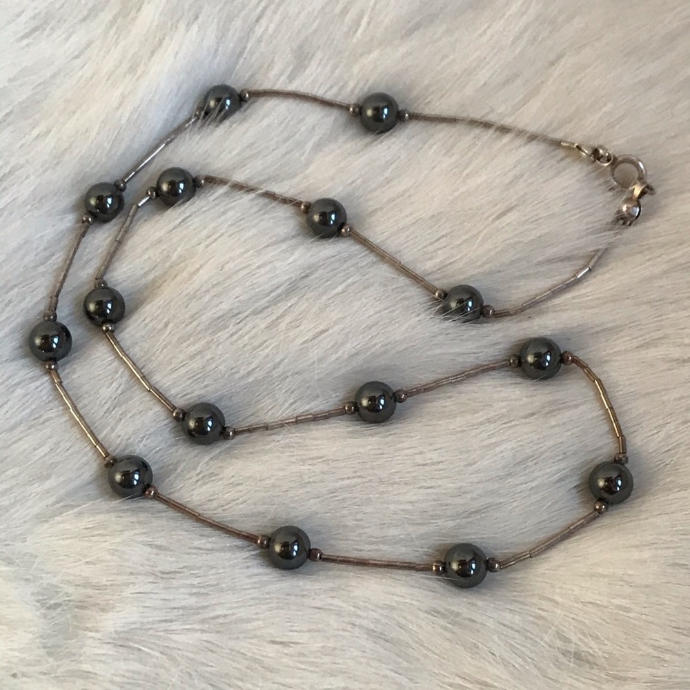 Vintage Hématite & Silver 925 Bead Ball Necklace